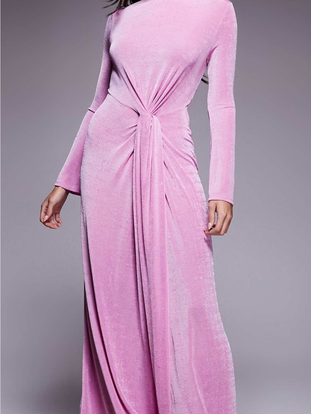 Women's Pink Knot-Front Long Sleeve Dress